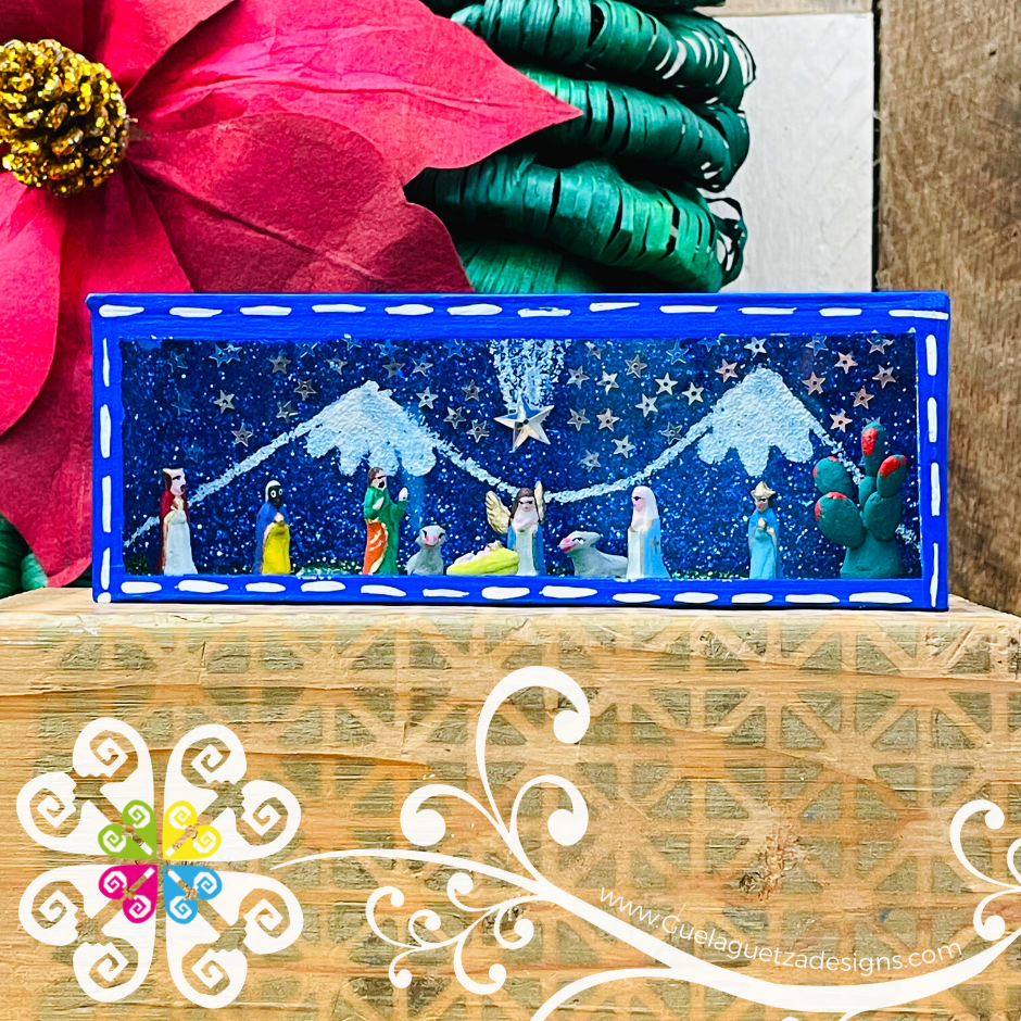 Mini Nativity Set Blue Box- Nacimiento Navideno