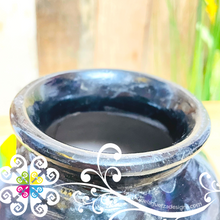 Small Black Clay Cantarito Handpainted Vase - Barro Negro Oaxaca