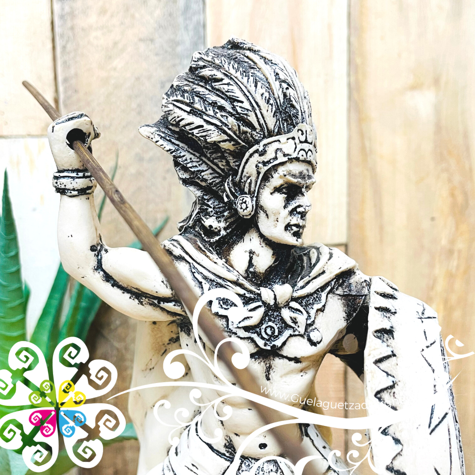Aztec Statue Designs Medium Aztec Warrior Statue - Resin Warrior – Guelaguetza Designs