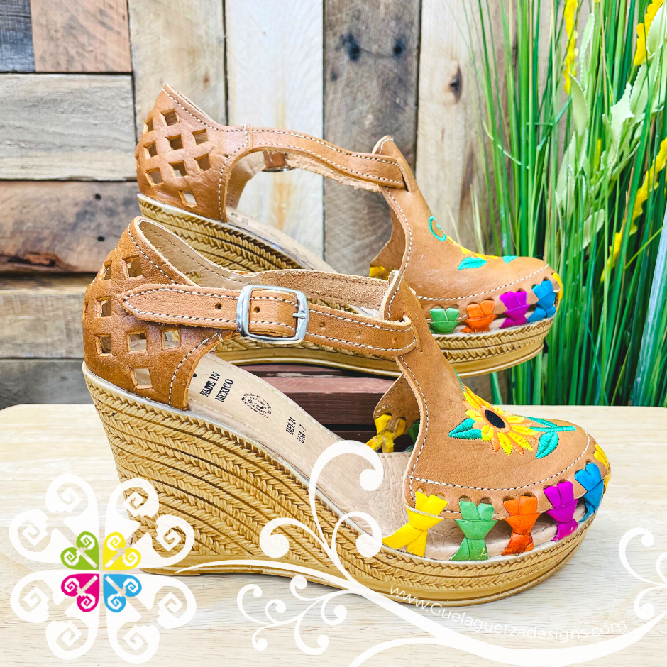 Natural Embroider Sunflower - Wedges Women Shoes