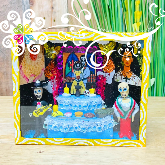 Yellow Medium Box Day of the Dead Mexican Decor - Cajita Decorativa Barro Cocido