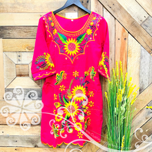 Sunflower Embroider Dress - 3/4 Sleeve