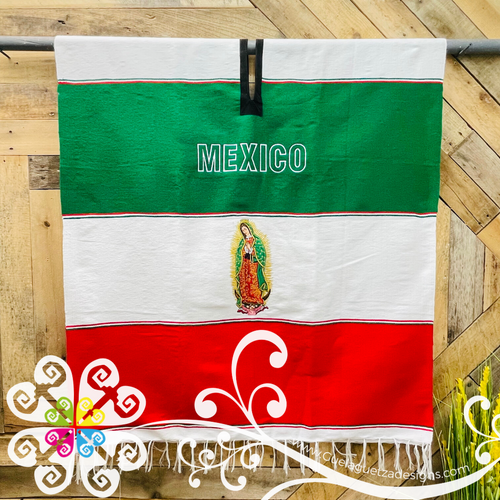 Tricolor Guadalupe Design - Sarape Men Poncho