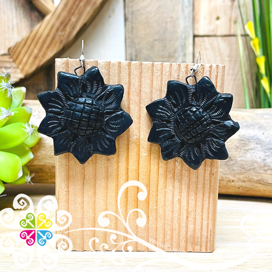 Sunflower - Black Clay Earrings