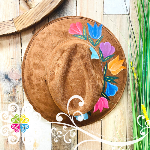 Brown Multicolor Flowers - Hand Painted Fall Hat