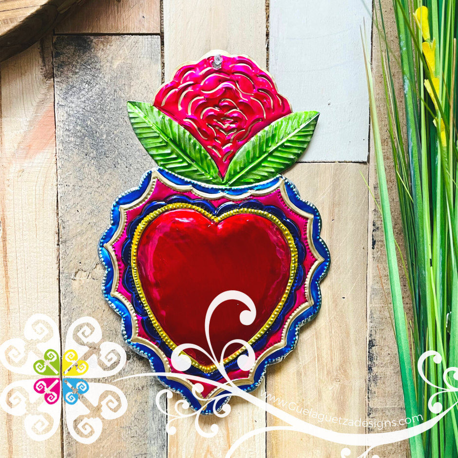 Medium Heart Rose Crown - Hojalata Wall Decor