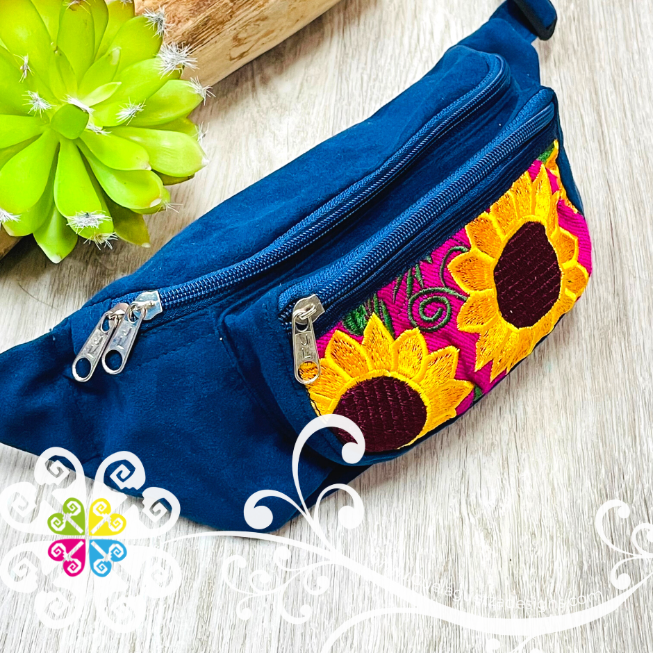 Navy Blue Embroider Fanny Pack - 3 pockets