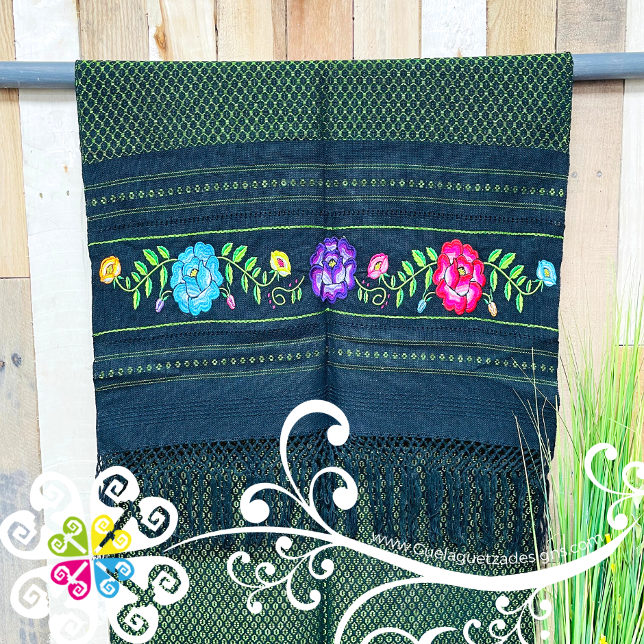 Tehuana Embroider Scarf- Artisan Pedal Loom Shawl