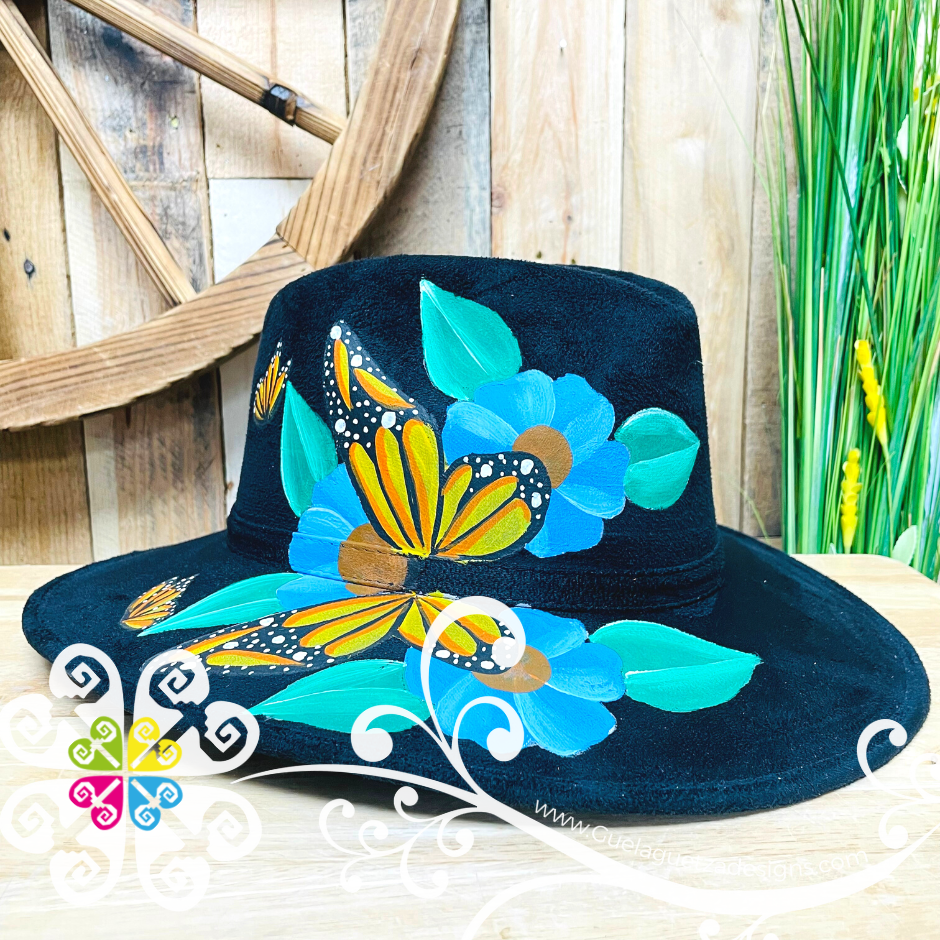 Black Butterflies Hat- Hand Painted Fall Hat