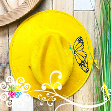 Canary Yellow Monarch and Flowers - Hand Painted Fall Hat