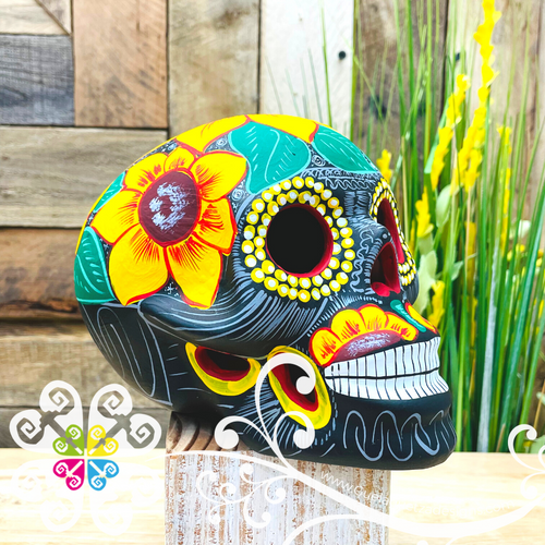 Large Sunflowers Hand Painted Sugar Skull  - Calaverita Guerrero