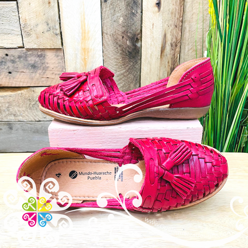 Red Tassels Flat Shoes - Huarache Piel