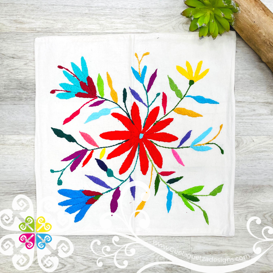 Flowers Design - Square Natural Otomi Decorative Pillow Cases