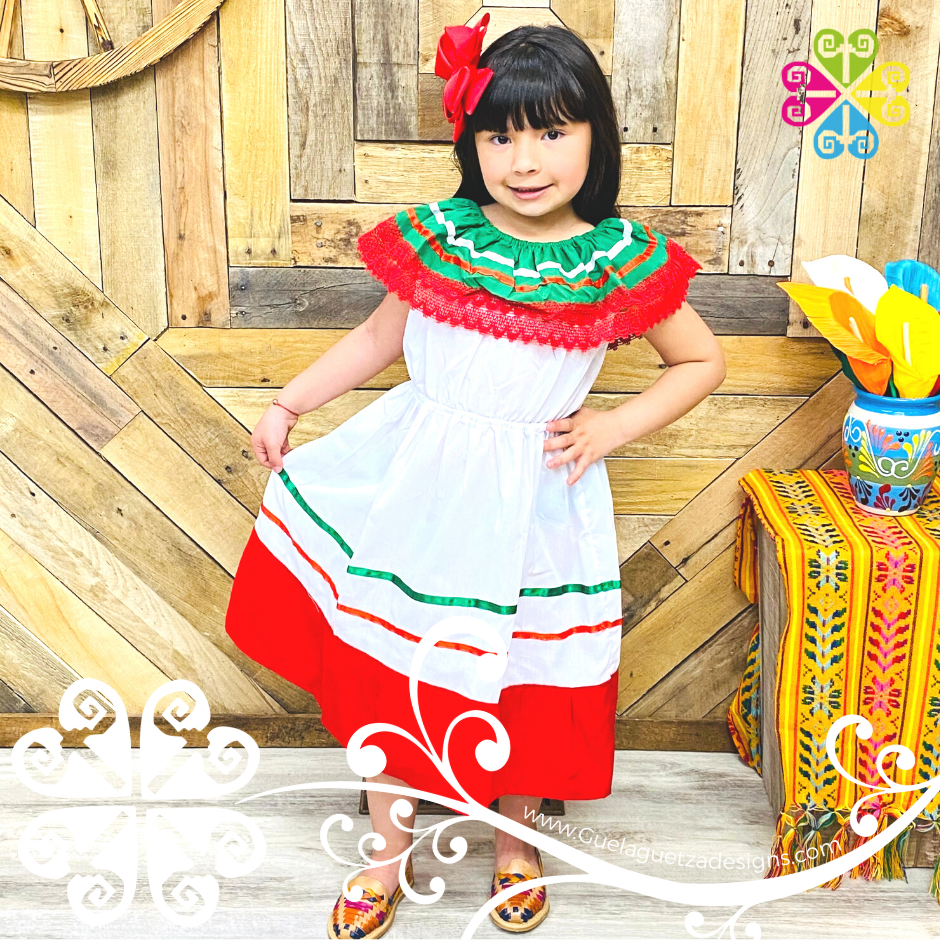 Tricolor Mexican Campesino Children Dress – Guelaguetza Designs