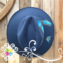 Navy Blue Butterflies Hat- Hand Painted Fall Hat