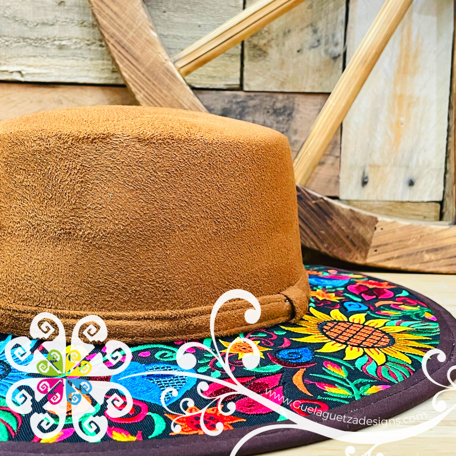 Brown Hat- Sunflower Embroider - Fall Hat