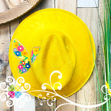 Canary Yellow Monarch and Flowers - Hand Painted Fall Hat