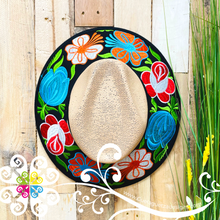 Khaki Embroider Summer Hat - Black Rim Spring Flower