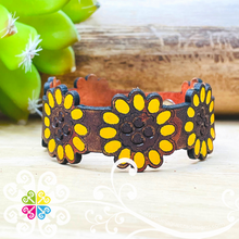 Large Sunflower Leather Bracelet