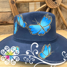 Navy Blue Butterflies Hat- Hand Painted Fall Hat
