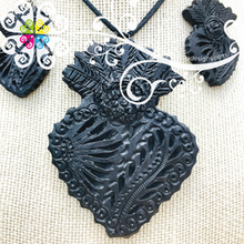 3- Calenda Heart Set - Black Clay Jewelry
