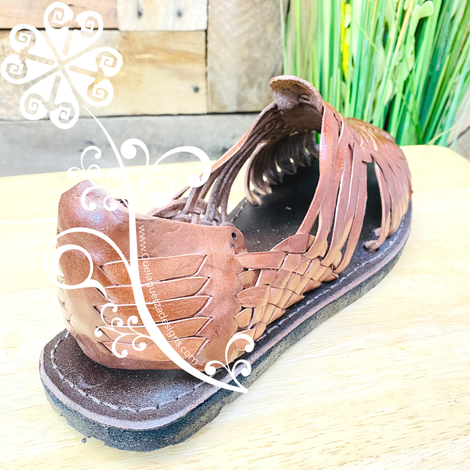 Dark Brown Tejido Leather Men Huaraches Guelaguetza Designs