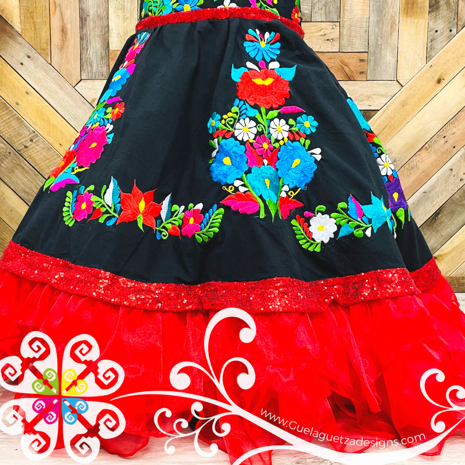 Black Puebla Party Dress - CUSTOM ORDER Guelaguetza Designs Black Puebla Party Dress - CUSTOM ORDER Guelaguetza Designs