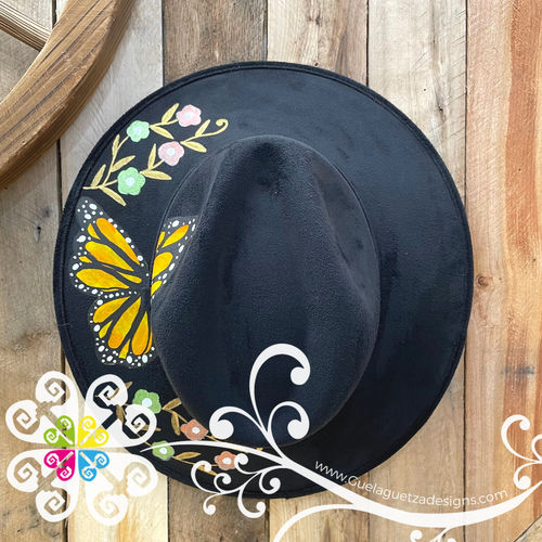 Black Butterflies Hat- Hand Painted Fall Hat