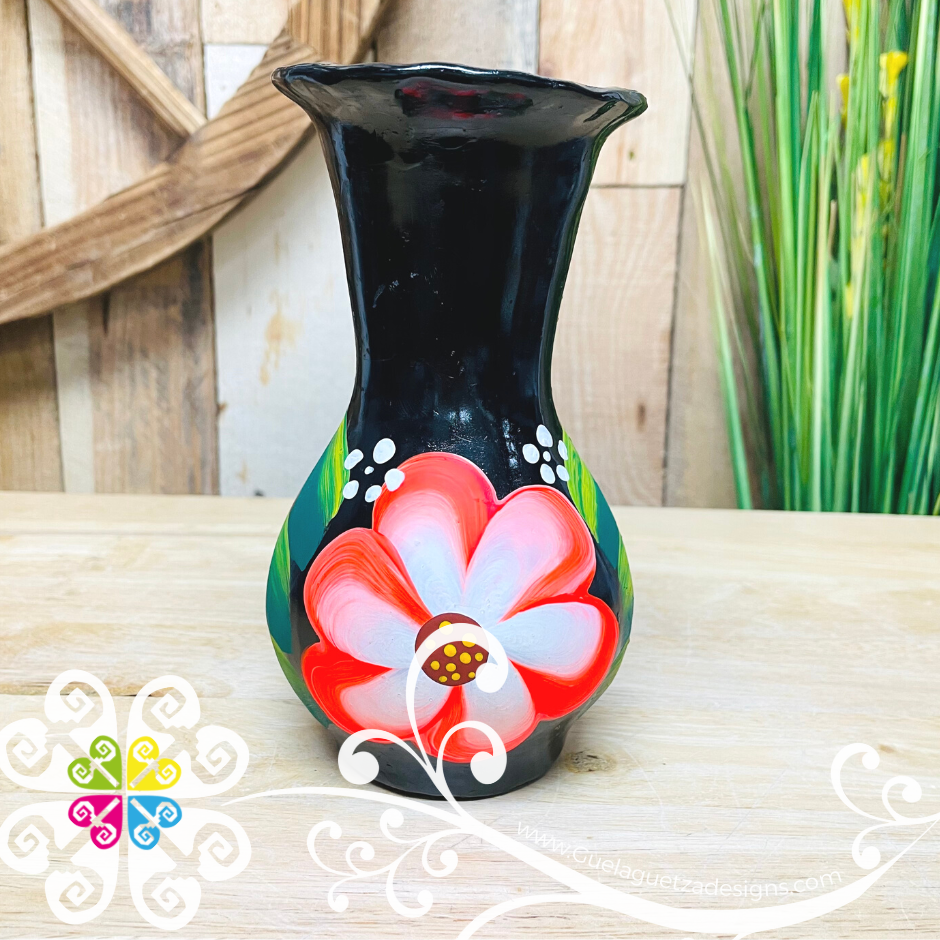 Small Black Clay Handpainted Vase - Barro Negro Oaxaca