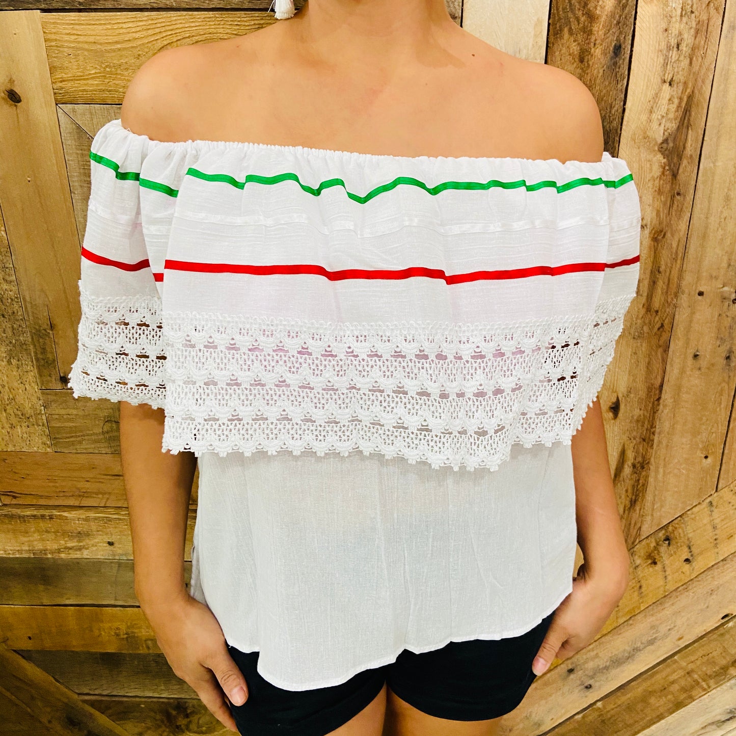 White Mexican Tricolor Campesina Top
