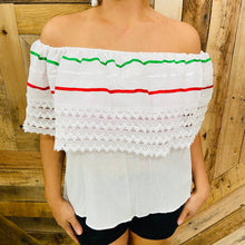 White Mexican Tricolor Campesina Top