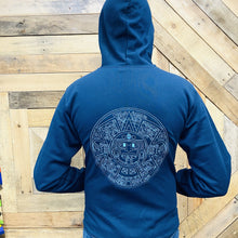 Navy Blue Embroider Men Hoodie - Aztec Calendar