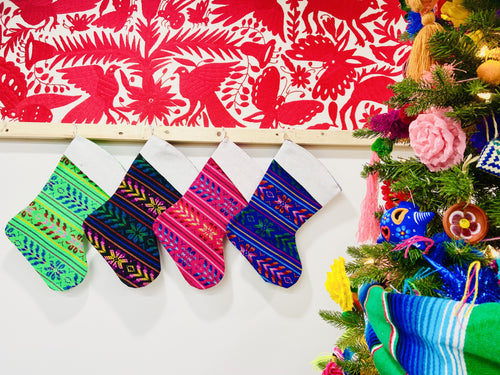 Set of 4 Mexican Cambray Christmas Stockings
